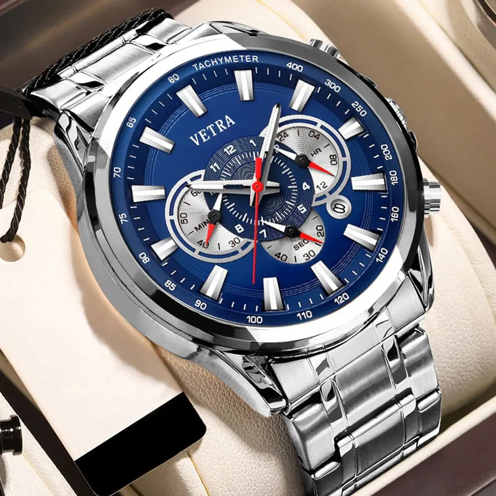 Vetra Relógio Relogio Masculino A Prova D'água Original W655 Prateado Azul