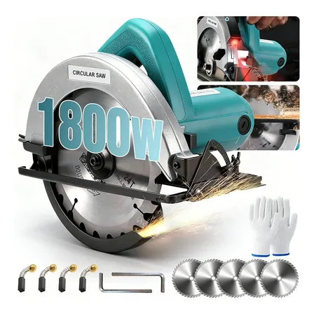Serra Circular Elétrica Profissional 185mm 1800w 5500rpm Com Guia Laser 5 Lâmina de serra