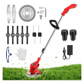 Roçadeira Aparador De Grama Eletrico Portátil 2 Bateria 12v vermelho Ironhoof XBBR046RD