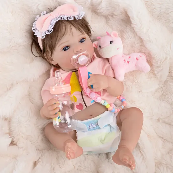 Brastoy Bebé Reborn Boneca 48cm Menina Olhos Azuis Silicone Realista Pintada -b485