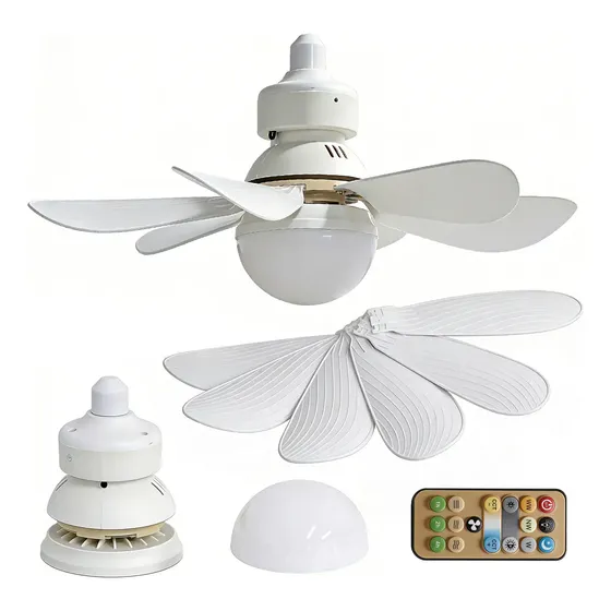 Ventilador Teto Com Lâmpada 60w Silencioso Controle Remoto 42 Cm Branco Plástico 6