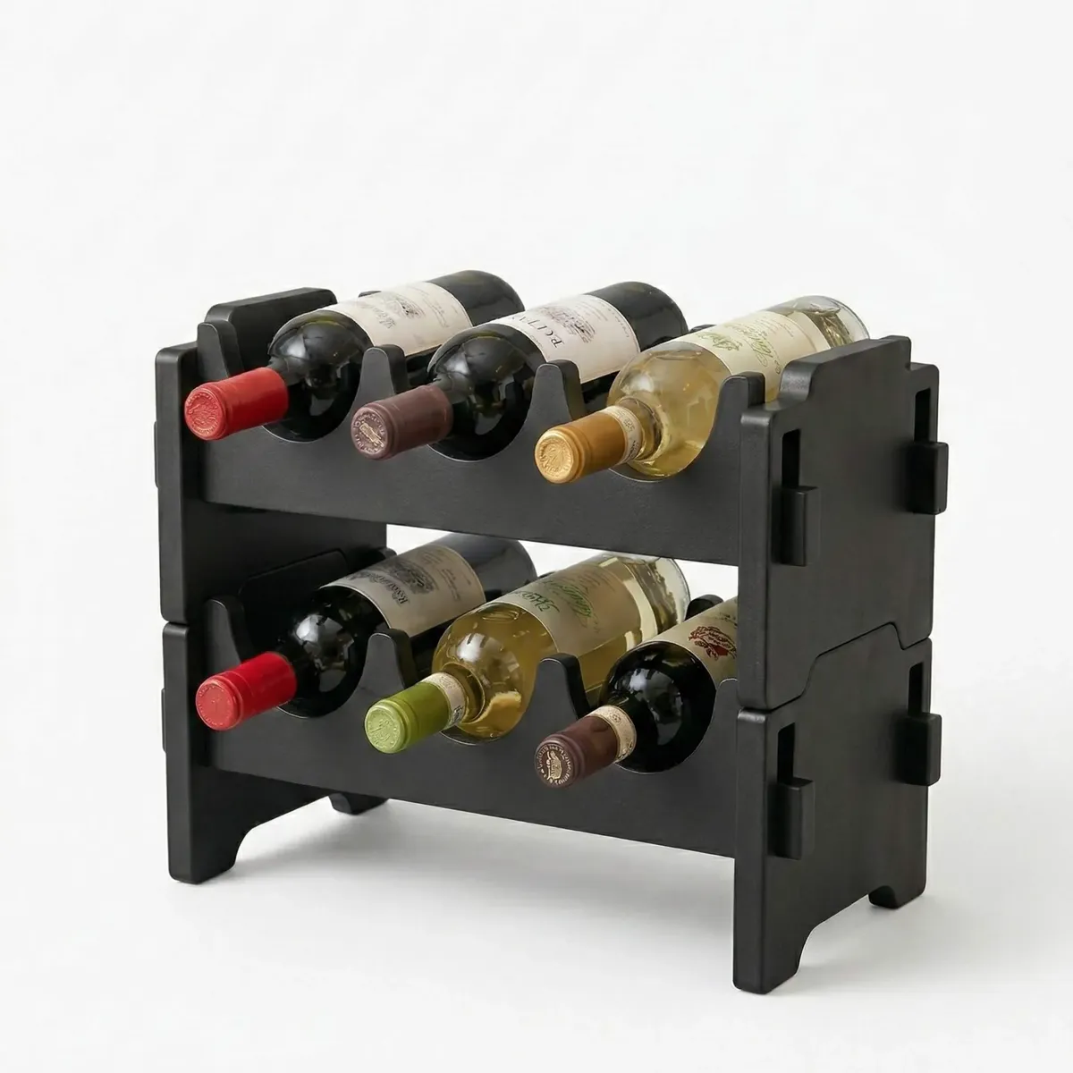 Kit 2 Adega Vinhos Empilhável Madeira Desmontável Madeira Preto