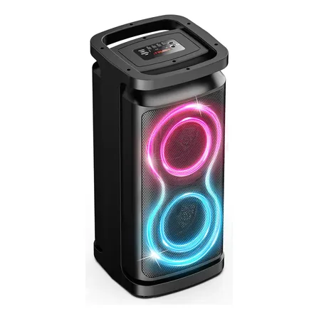 Caixa De Som Partybox Portátil Bluetooth 5.3 karaoke Recarregável Luzes Rgb Tws 600W boombox baixo pesado Mic USB TF AUX Preto