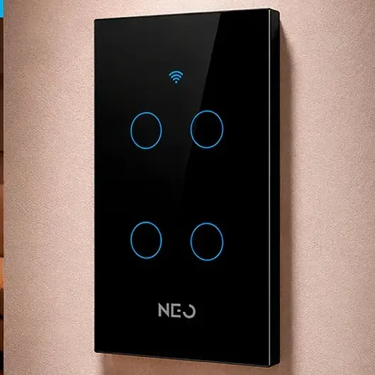 Interruptor Inteligente Smart Wi-fi 2.4 GHz Alexa google 4 Botões 4x2 Bivolt Preto Cod: 291990428 Neo Avant