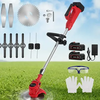 Cortador Aparador De Grama 21v Roçadeira Elétrica 2 Bateria 110/220v Vermelho