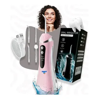 Irrigador Limpador Bucal Oral Elétrico Portátil Premium Jato Agua Com 4 Bicos E 3 Modos Rosa