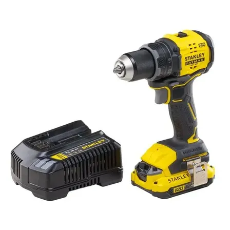 Parafusadeira Furadeira Profissional Stanley 13mm Bateria 2,0ah 20v E Carregador Maleta Sbd714d1k-br Amarelo 127/220v