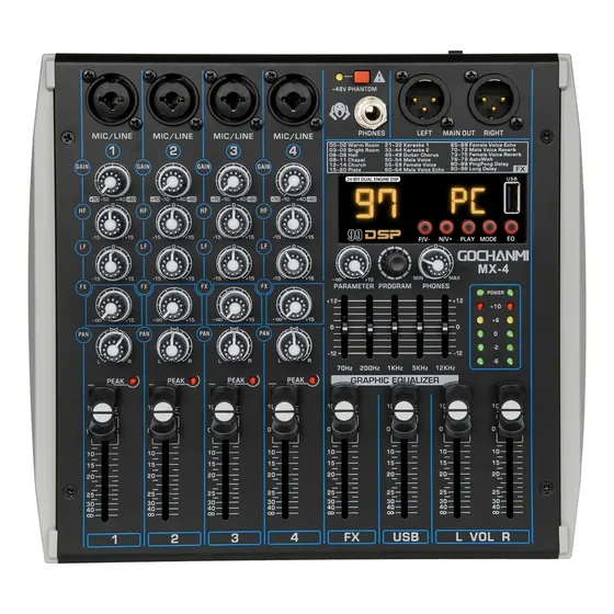 Mesa De Som Gochanmi Mx4 Mixer Profissional 4 Canais 99 Dsp