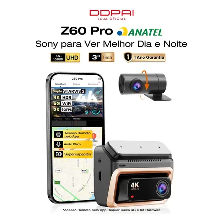 Ddpai Z60 Pro Câmera Veicular Automotiva Starvis 2 Imx678+imx662 Com Monitoramento Remoto 4k+1080p 3k/60fps, Dashcam 5g Wifi Gps, Tela Ips 3 , Câmera Para Carro Com Visão Noturna E Estacionamento 24h