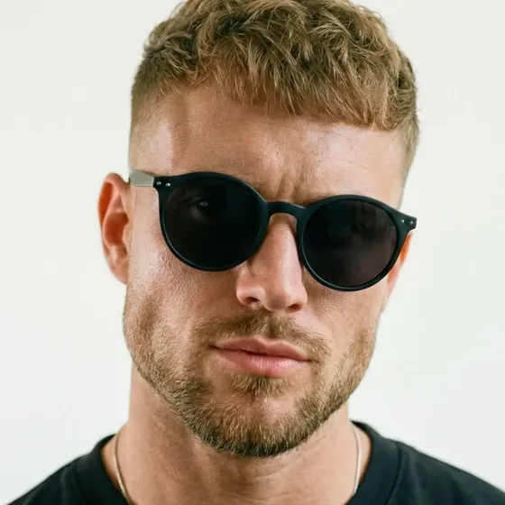 Óculos De Sol Redondo Flexivel Proteção Uv400 Masculino Moda Milan - Preto