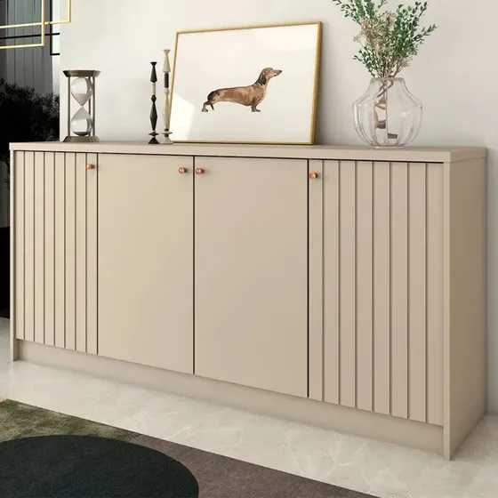 Balcão Buffet Lusso 4 Portas 3 Prateleiras Off White - Panor Bege