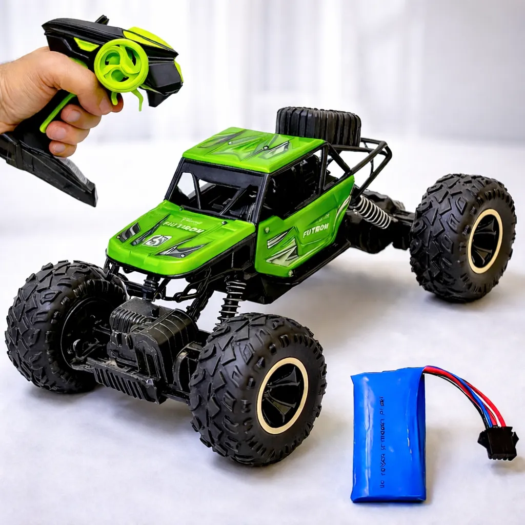 Carrinho Controle Remoto Recarregável Grande Rali Brinquedo Verde Monster Speed Metal