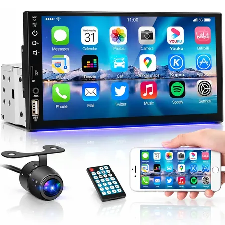 Central Multimídia Auto Mp5 Universal Tela 7' P Touch + Câmera Ré Kit Multimidia 1 Din Ali Ron