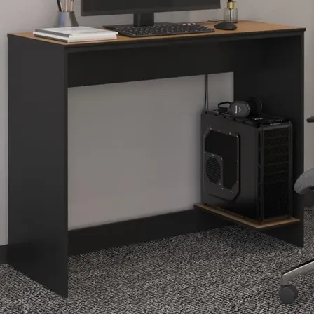 Escrivaninha Smart Office Passa Fios Tampo Mdf Usinado 91cm Cor Preto e Cedro