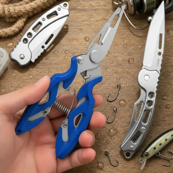 Alicate De Pesca + Canivete Inox - Alicate Corta Linha Tira Remove Anzol Troca Garatéia Jig Split Ring Peixe Tucunare Tilápia Pacú Cor Sortido Marca Dnc Digital