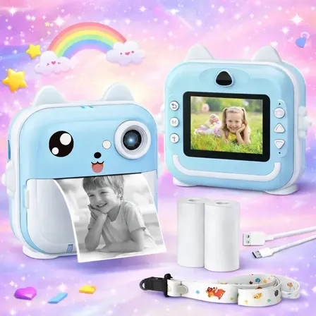 Câmera Digital Infantil Impressão Instantânea Dorama Foto Video Jogos Cor Câmera Polaroid Azul