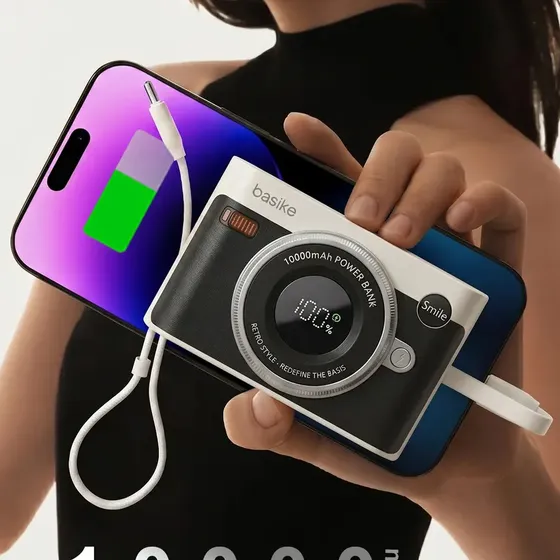 Carregador Portátil 22.5w 10000 Mah Basike Power Bank Com Display, Carregamento Turbo Ultra-rápido Com Cabo Usb-c/ios, Compatível Com iPhone Samsung, Motorola, Xiaomi, Google Cor Preto