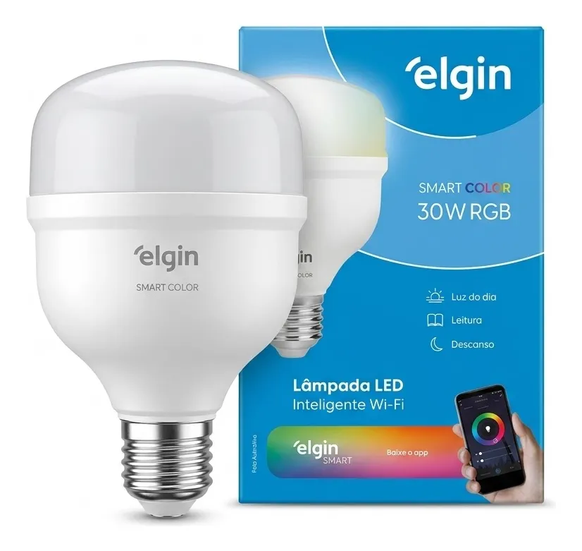 Lâmpada Led Rgb Bulbo 30w Inteligente Smart Wi-fi Elgin E27 220v Rgb