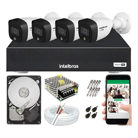 Kit 4 Câmeras Intelbras 1120 Full Color E Dvr 4 Canais C/ Hd Branco