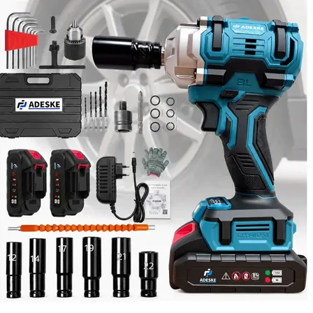 Chave De Impacto Elétrica Adeske Bs-gp01 Brushless 450 Nm Com 2 Baterias E Maleta Azul 127/220v 50hz/60hz