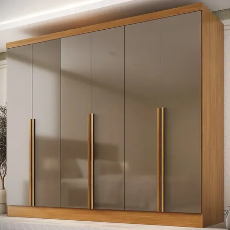Guarda-roupa 100% Mdf 6 Portas 3 Gavetas Lisboa Espresso Cinamomo / Cappuccino