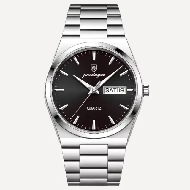 Relógio Masculino Luxo Poedagar Old Money Aço Quartzo Prata Prateado Clássico Preto Capra Pink