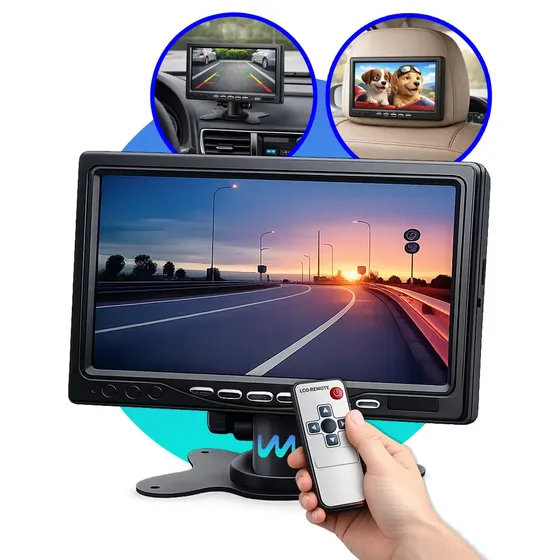 Monitor Automotivo 7 Polegadas Lcd Tft Colorido Av 12v/24v Duas Entradas Portátil Com Controle Remoto Compatível com Câmera De Ré E Frontal Tela Veicular Fácil Instalação Wmix Eletrônicos