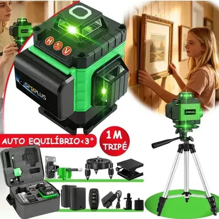 Nível Laser Profissional 16 Linhas 4d Autonivelante De 360° Com Tripé E 2 Baterias Recarregáveis Splplus