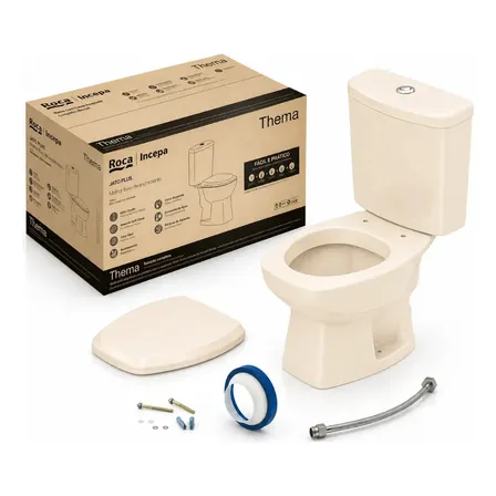 Kit De Bacia Com Caixa Assento Pp Com Queda Amortecida E Complementos De Instalação Thema Roca I Inc Biscuit Brilhante