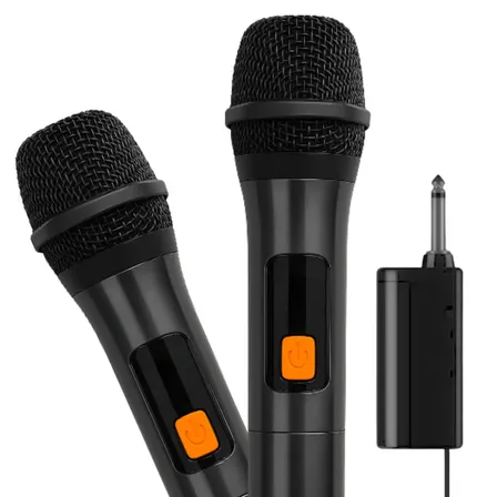 Conjunto Com 2 Microfones Sem Fio Duplo Profissional Dinâmico De Mão Karaoke Com Receptor P10 Para Palestra, Igreja, Pregação Grafite