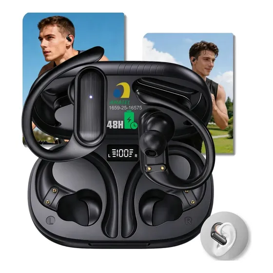 Fone de Ouvido Esportivo A520 TWS com Ganchos para Academia, Bluetooth 5.3 e Graves Potentes HiFi