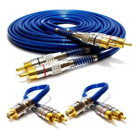 Kit Cabo Rca Blindado De 5m Com 2 Cabos Y Para Som Automotivo E Amplificador
