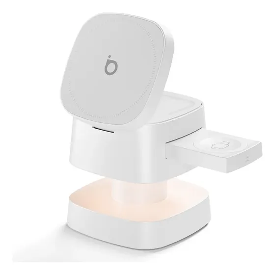 Estação Carregamento Sem Fio Basike WXC279 para iPhone, Apple Watch e AirPods com Luz Noturna Dobrável