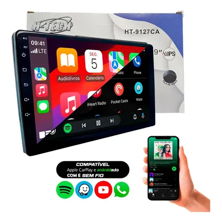 Multimídia 9pol 2 Din Slim Ips Carplay E Android Auto H-tech Preto