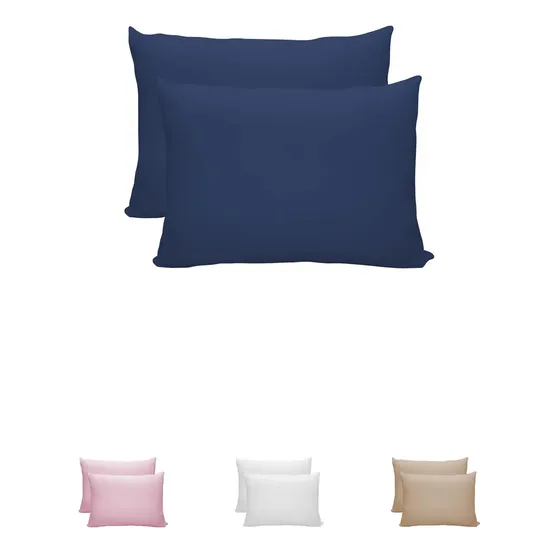 Kit 2 Fronhas Bebê 30x40 cm 100% Algodão Malha Lisa Envelope Berço Americano Antialérgica Respirável Macia Azul Marinho Jogo 2 Peças Capa para Travesseiro Infantil Respirável Lavável - Renova Enxovais