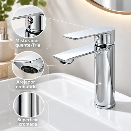 Torneira Monocomando Para Banheiro Lavabo Bica Baixa Cromada Água Quente E Fria Prateado Brilhante