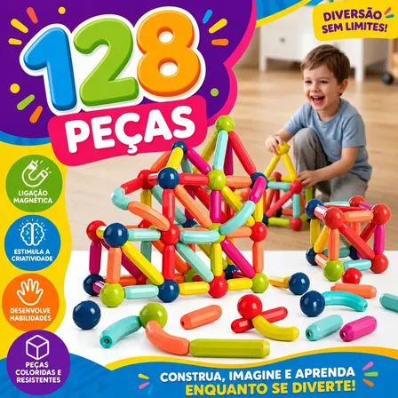 Blocos De Montar Magnético 128 Peças Bastões E Bolas Haste Esfera Educativo Encaixe Criativo 3d Infantil Desenvolvimento Coordenação Geométricas Didático Dia Das Crianças Natal Louis Riel Acustico