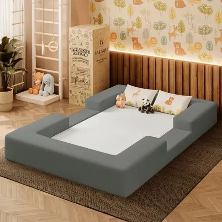 Cama Montessoriana Berço Infantil 100% Espuma Vácuo Balaqui Cinza Claro