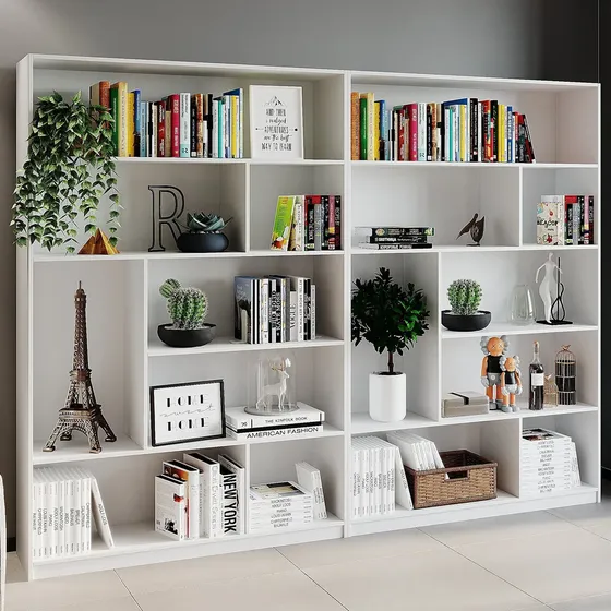 Kit 2 Estante Para Livros 180cmx240cm 4 Prateleiras Fjwt Branco