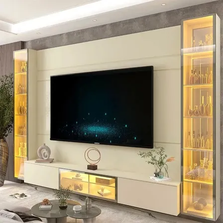 Estante Para Tv 84 Polegadas 217,6cmx293cm Com Porta Off White/off White
