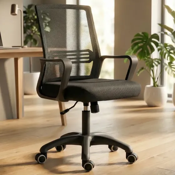 Cadeira Escritório Astrella Vega Ergonômica E Giratória Preto Malha