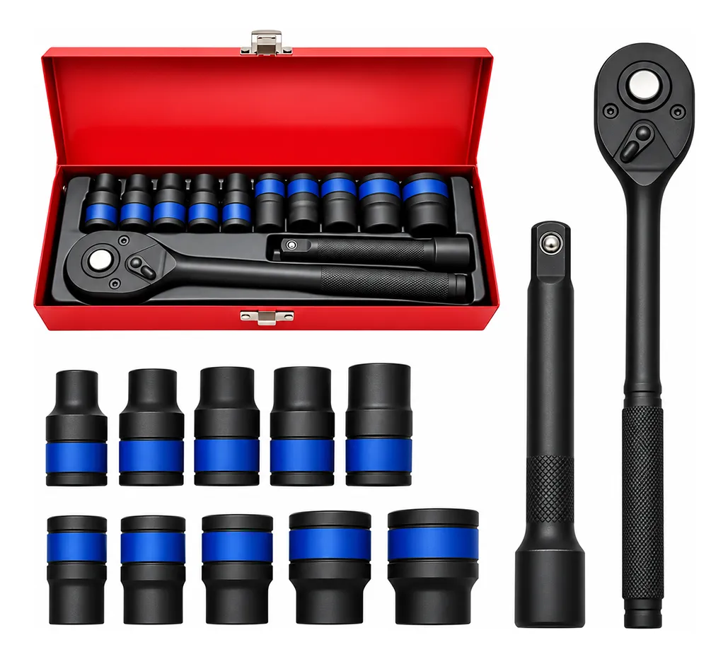 Jogo De Soquete Sextavado 1/2 Com Catraca C/ Extensão 12 Pçs Preto