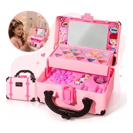 Maleta de Maquiagem Infantil Kit Maquiagem Fashion Make Up Completa com Espelho e Acessórios Lavável Hipoalergênica Brinquedo Presente para Menina Kizumba