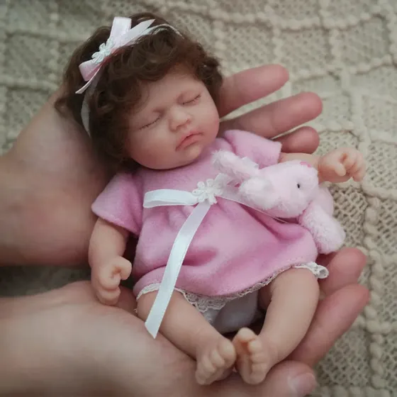 Brastoy Bebê Reborn Boneca Menina 20cm Silicone Sólido Mini Olhos Fechados Super Realista Lavável