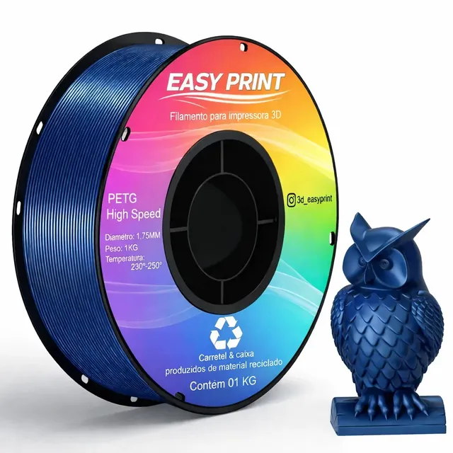 Filamento Petg Easy Print 3d Premium Impressão High Speed E High Fluid 1.75mm Para Impressora 3d Várias Cores Azul Metálico