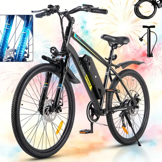 Honeywhale S8 Bicicleta Elétrica Para Adultos, 450w Motor, 50km Autonomia, 35km/h Velocidade Máxima, 26 Aro, Ebike... Preto Profundo