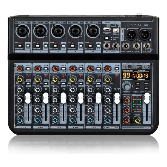 Mesa de Som Analógica CVLITE 7 Canais Com Bluetooth, USB e 99 Efeitos DSP