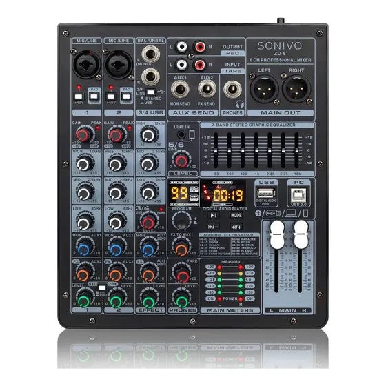 Mesa de Som Analógica CVLITE 6 Canais com Bluetooth e 99 Efeitos DSP