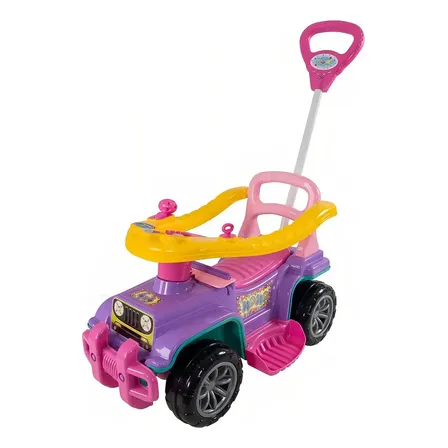 Andador Quadriciclo Maral Jip Jip Lady Star Rosa para Meninas com Empurrador e 3 Posições
