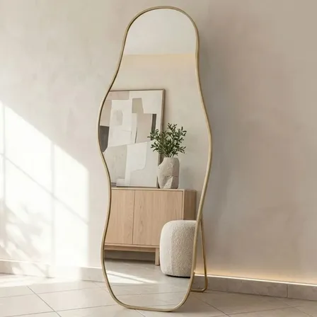 Espelho Orgânico 170x70cm Grande Corpo Inteiro Parede De Chão Decorativo Moldura Alumínio Dourado Luxo The Mirror Lab